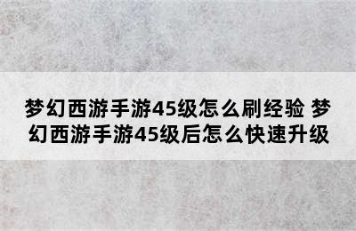 梦幻西游手游45级怎么刷经验 梦幻西游手游45级后怎么快速升级